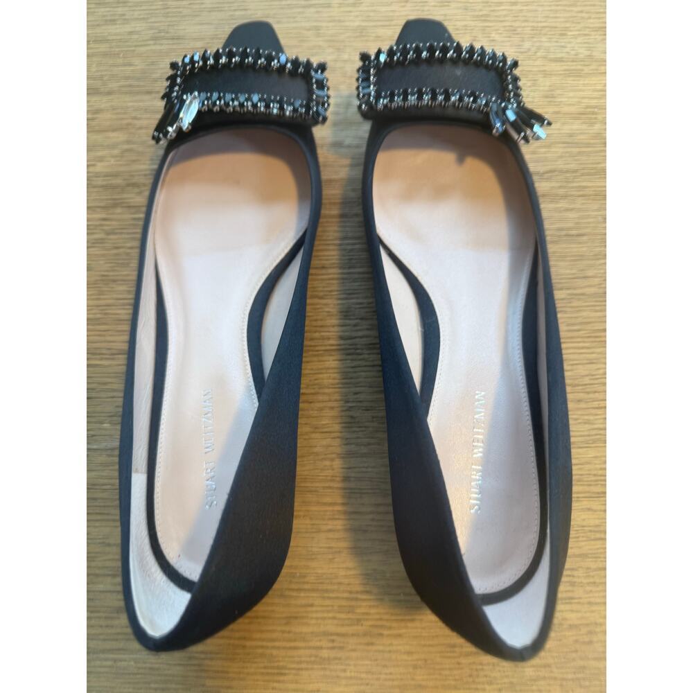 Stuart Weitzman Elegant Black Crystal Mid Heel Satin Black Pumps Size 8 - Picture 4 of 9